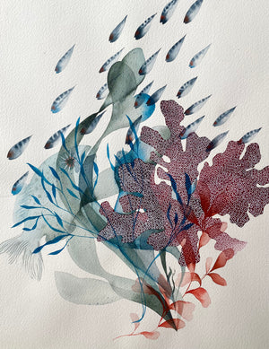 Red Coral & Orange Seaweed Original Painting